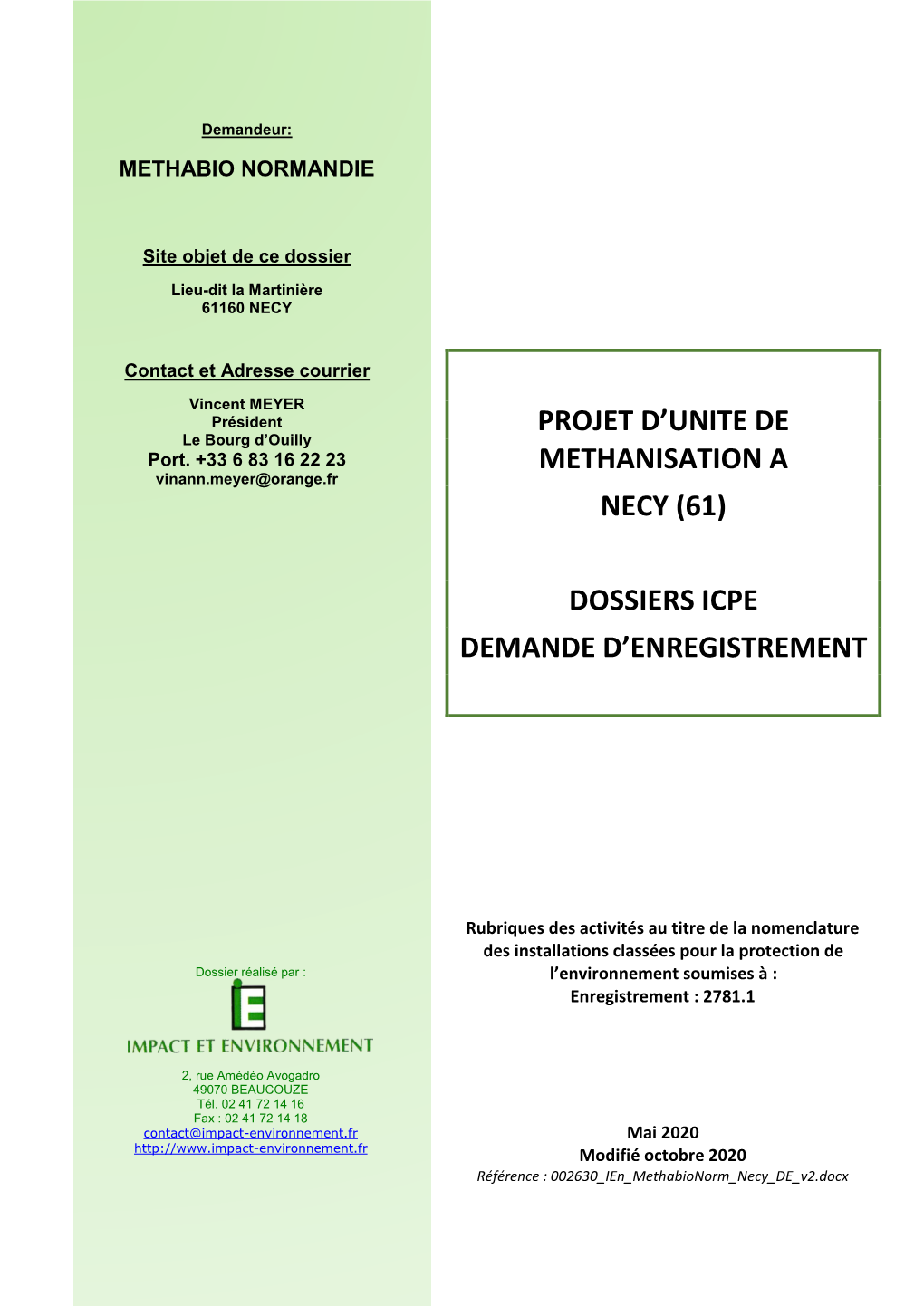 Projet D'unite De Methanisation a Necy (61)