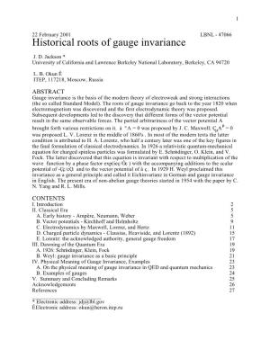 Historical Roots of Gauge Invariance