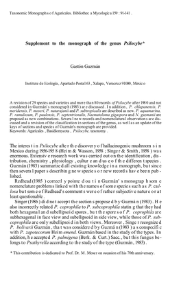 Supplement to the Monograph of the Genus Psilocybe* Gastón Guzmán
