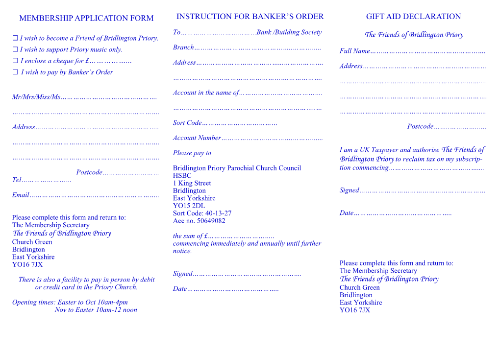 MEMBERSHIP APPLICATION FORM the Friends of Bridlington Priory