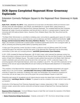 DCR Opens Completed Neponset River Greenway Esplanade Extension Connects Mattapan Square to the Neponset River Greenway in Hyde Park