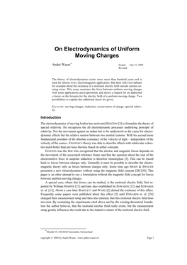 On Electrodynamics of Uniform Moving Charges