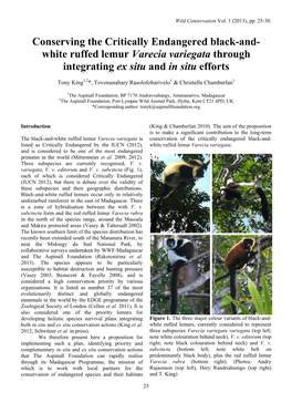 Conserving the Critically Endangered Black-And- White Ruffed Lemur Varecia Variegata Through Integrating Ex Situ and in Situ Efforts