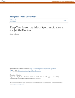 Keep Your Eye on the Pelota: Sports Arbitration at the Jai-Alai Fronton Roger I