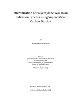 Micronization of Polyethylene Wax in an Extrusion Process Using Supercritical Carbon Dioxide