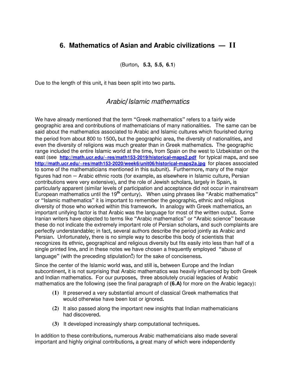 6. Mathematics of Asian and Arabic Civilizations — II Arabic/Islamic