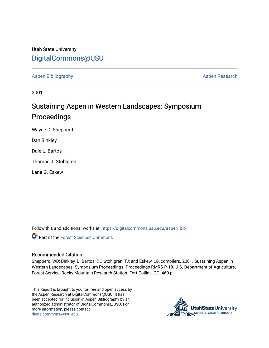 Sustaining Aspen in Western Landscapes: Symposium Proceedings