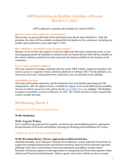AWP Conference & Bookfair Schedule of Events March 3-7, 2021