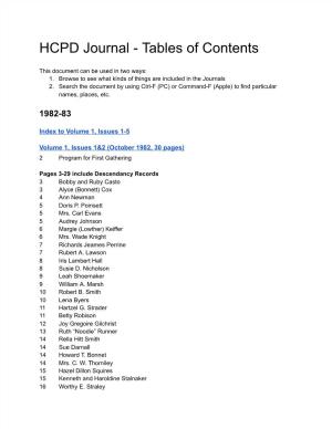 HCPD Journal - Tables of Contents