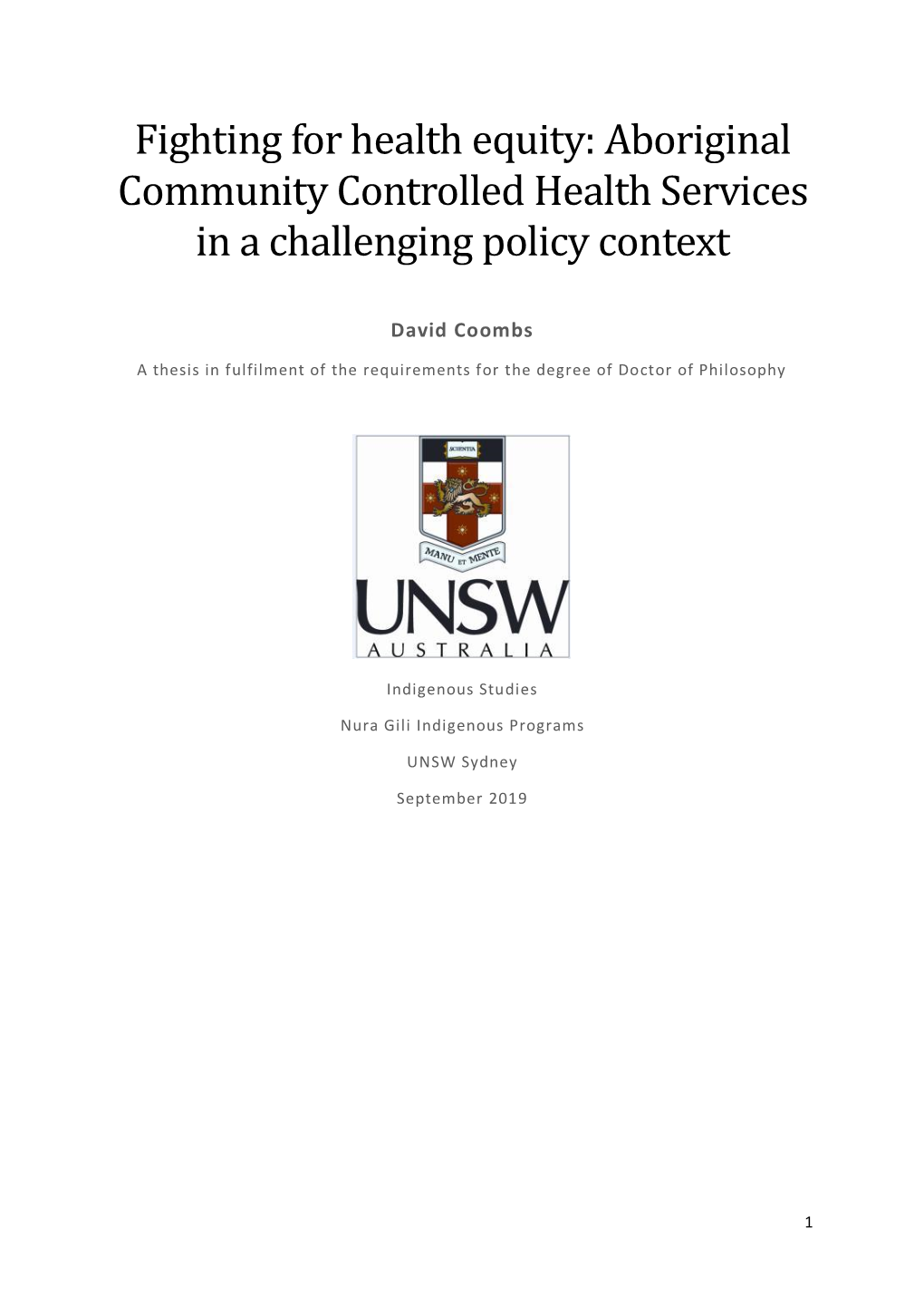 Aboriginal Community Controlled Health Services in a Challenging Policy Context