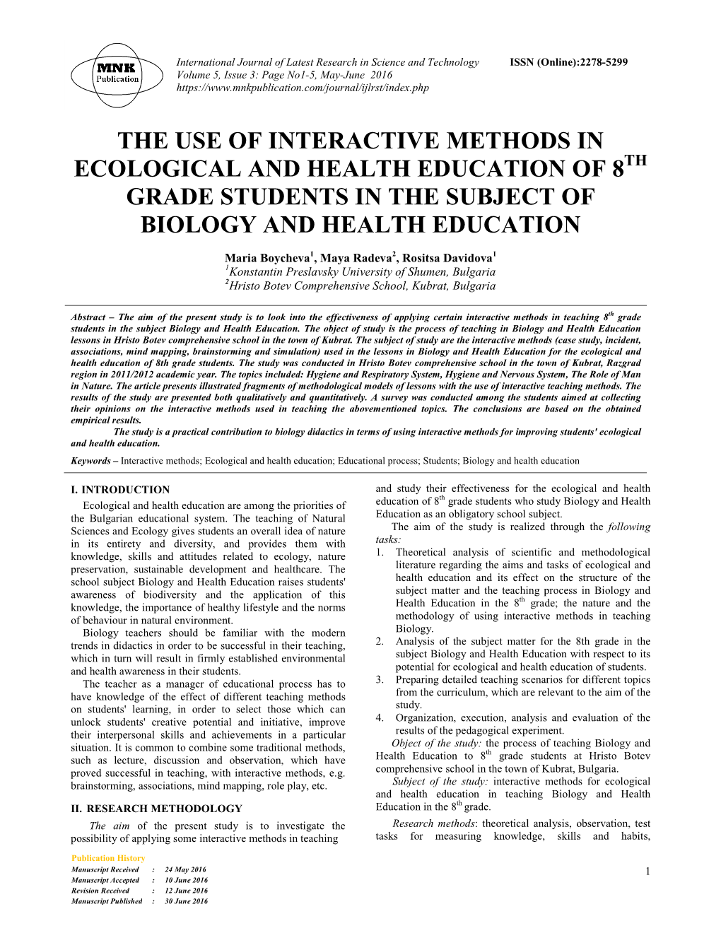 The Use of Interactive Methods in Ecological and Health Education of 8Th Grade Students in the Subject of Biology and Health Education