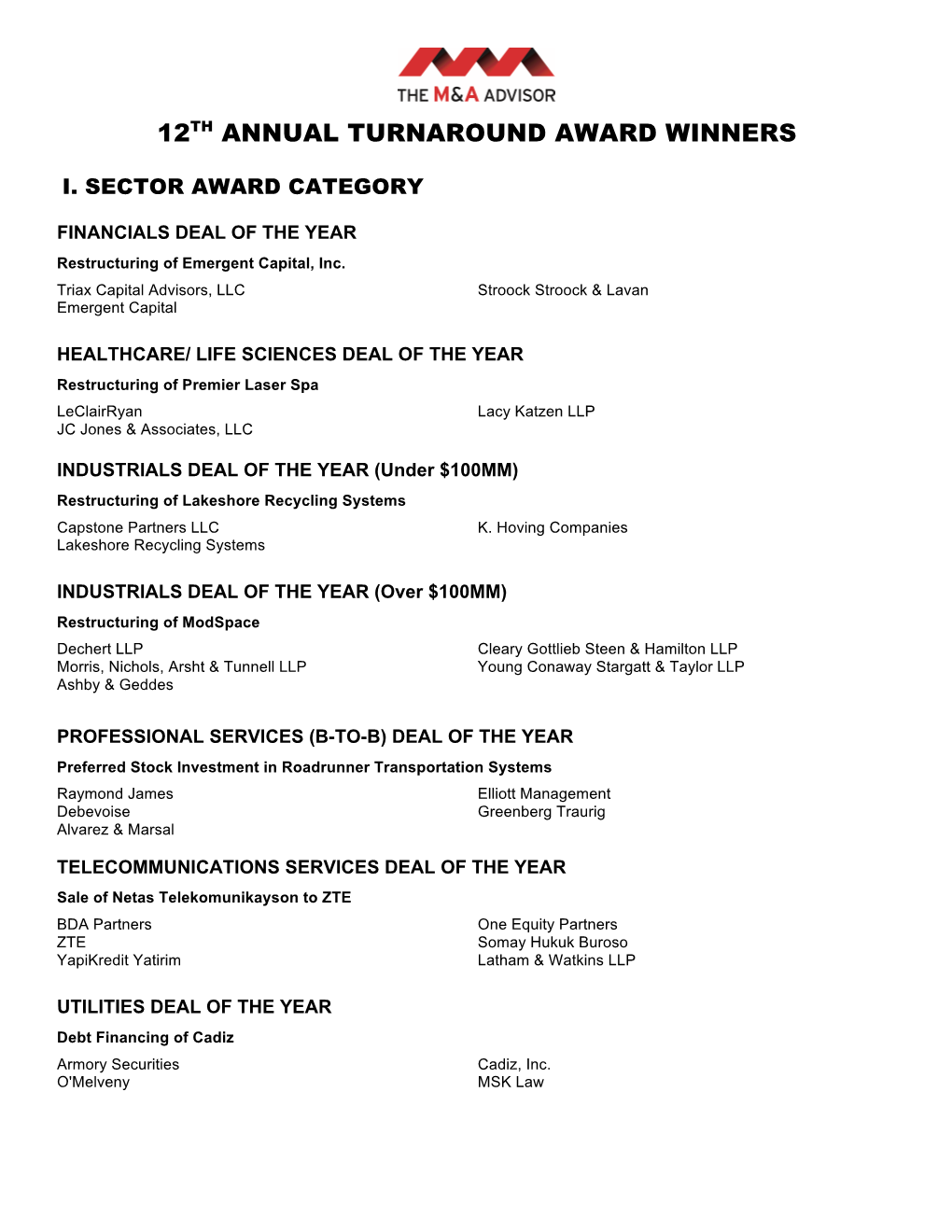 12Th Annual Turnaround Award Winners