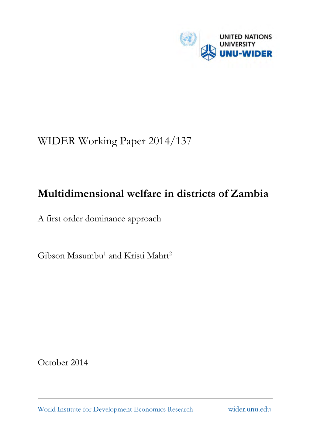 WIDER Working Paper 2014/137 Multidimensional