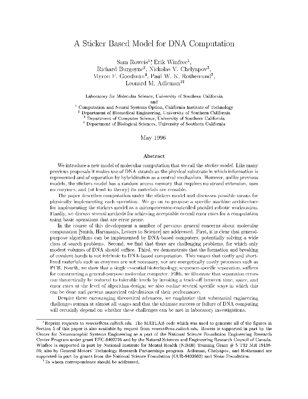 A Sticker Based Model for DNA Computation