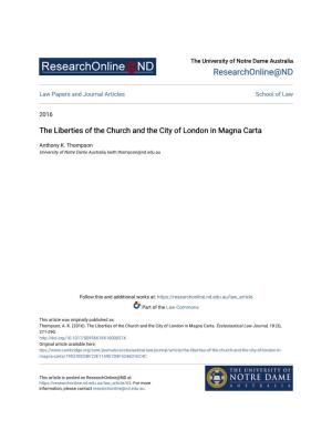 The Liberties of the Church and the City of London in Magna Carta