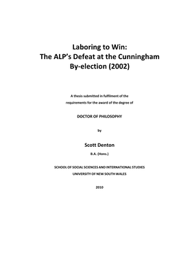 The ALP's Defeat at the Cunningham By-Election
