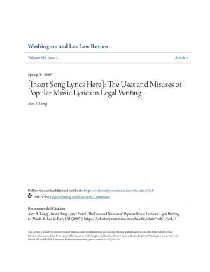 The Uses and Misuses of Popular Music Lyrics in Legal Writing, 64 Wash