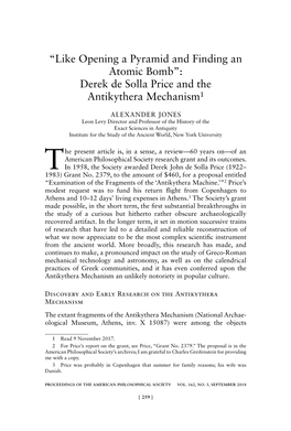 Derek De Solla Price and the Antikythera Mechanism1