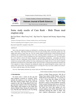 Some Study Results of Cam Ranh - Binh Thuan Mud Eruption Strip