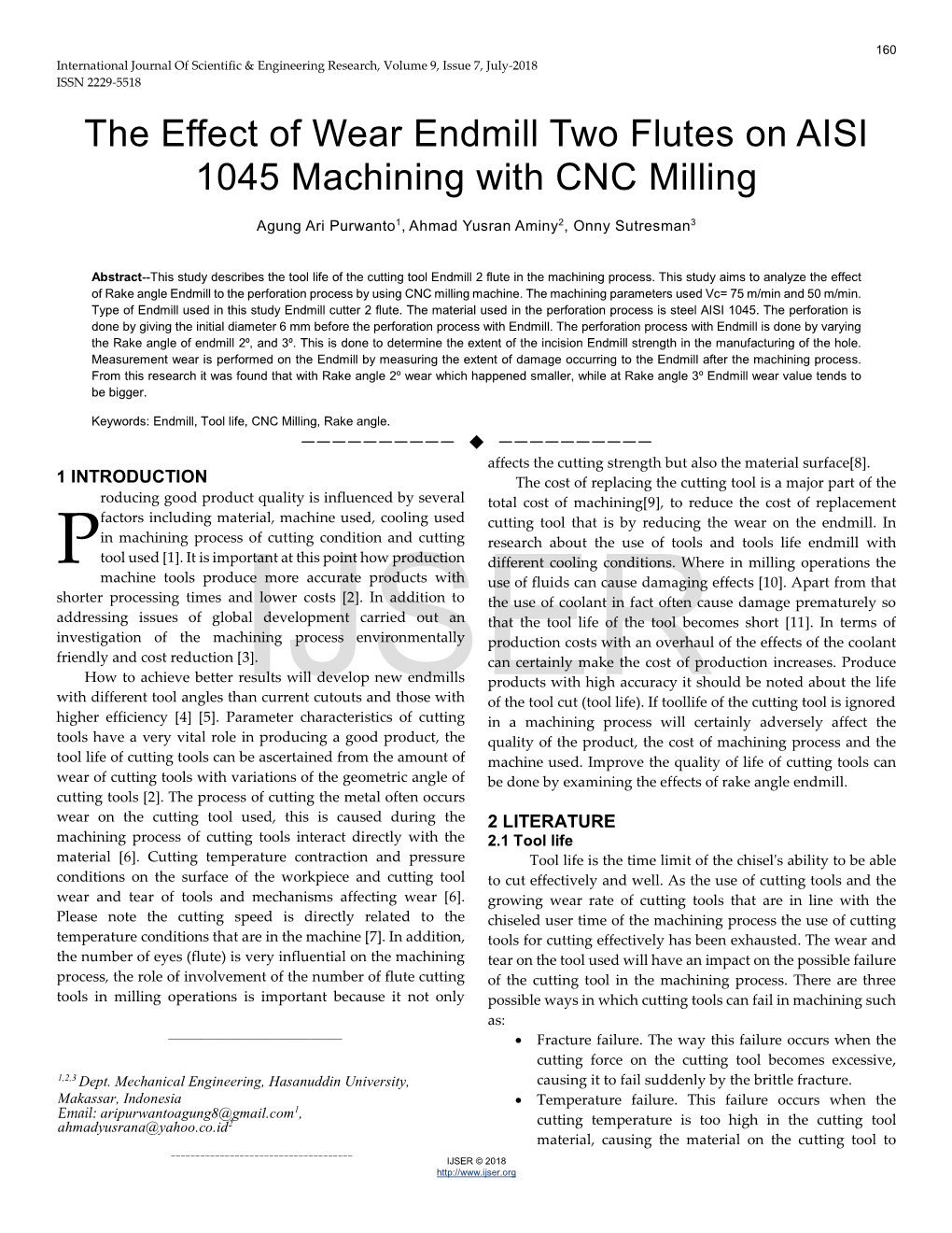 The Effect of Wear Endmill Two Flutes on AISI 1045 Machining with CNC Milling