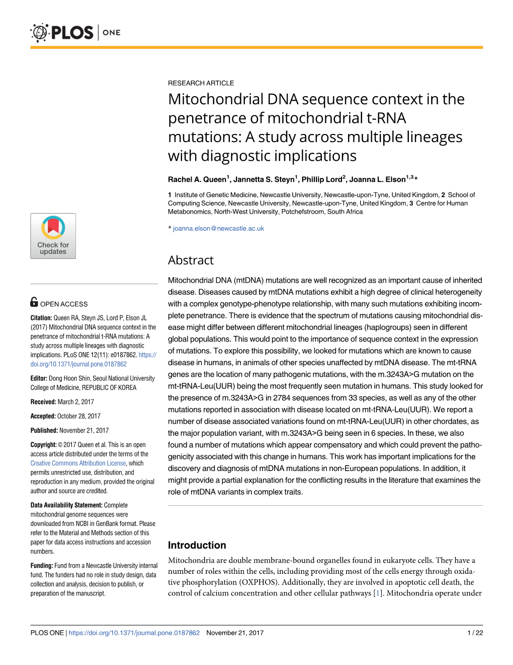 Mitochondrial DNA Sequence Context in the Penetrance of Mitochondrial T-RNA Mutations: a Study Across Multiple Lineages with Diagnostic Implications