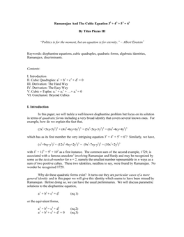 Ramanujan and the Cubic Equation 33 + 43 + 53 = 63