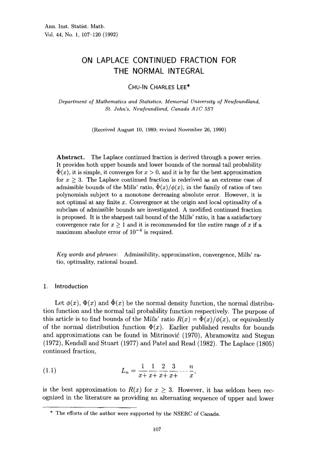 On Laplace Continued Fraction for the Normal Integral