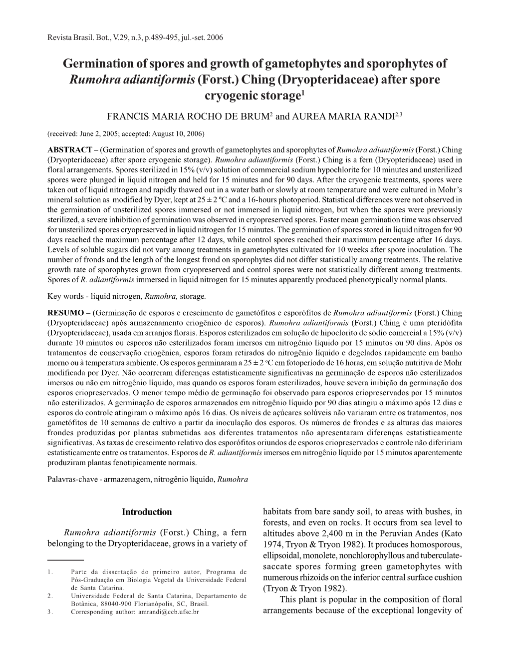 Germination of Spores and Growth of Gametophytes