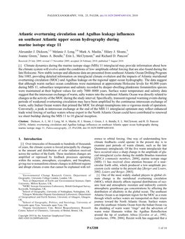 Atlantic Overturning Circulation and Agulhas Leakage Influences on Southeast Atlantic Upper Ocean Hydrography During Marine Isotope Stage 11 Alexander J