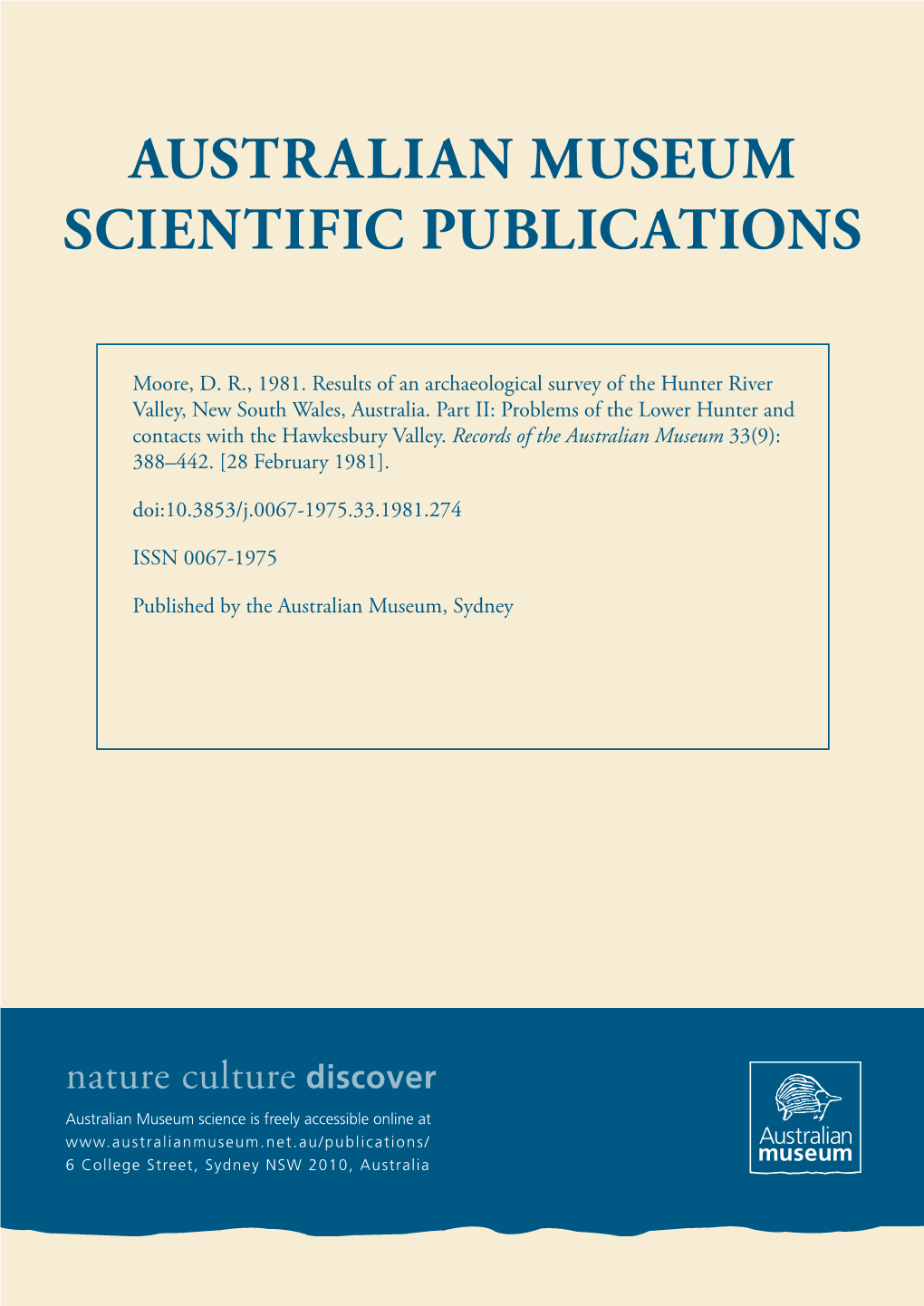 Results of an Archaeological Survey of the Hunter River Valley, New South Wales, Australia