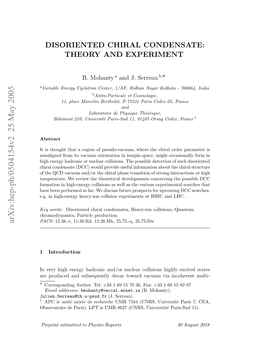 Disoriented Chiral Condensate: Theory and Experiment