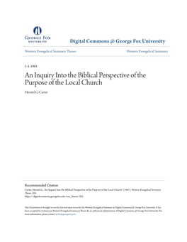 An Inquiry Into the Biblical Perspective of the Purpose of the Local Church Herstel G