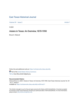 Asians in Texas: an Overview, 1870-1990