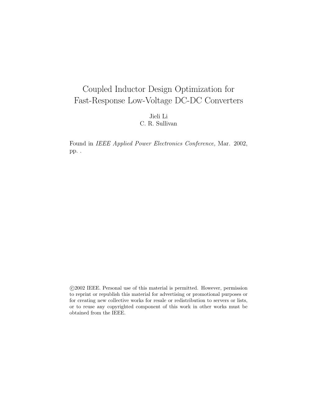 Coupled Inductor Design Optimization for Fast-Response Low-Voltage DC-DC Converters