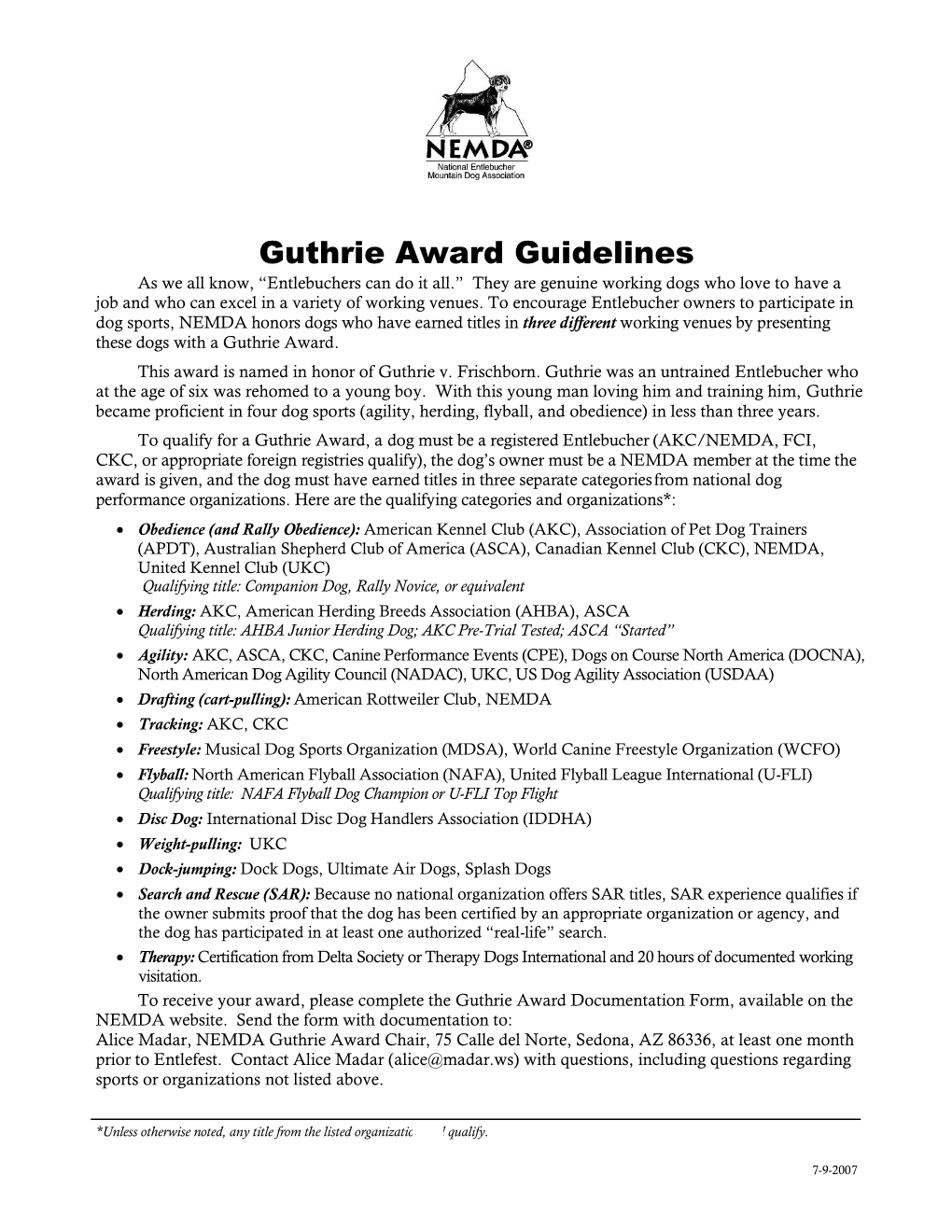 Guthrie Award Guidelines