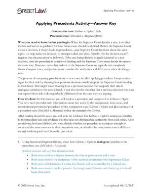 Applying Precedents Activity—Answer Key