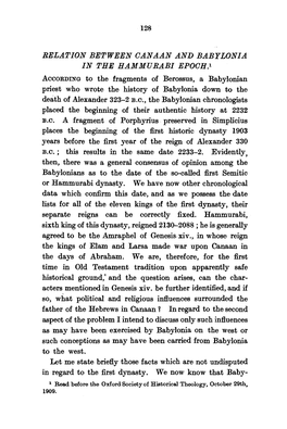 Relation Between Canaan and Babylonia in the Hammurabi