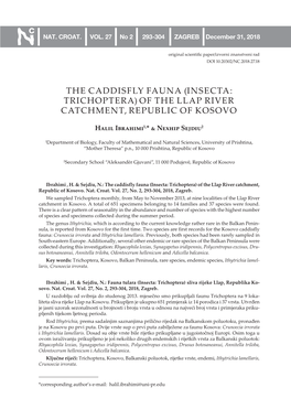 The Caddisfly Fauna (Insecta: Trichoptera) of the Llap River Catchment, Republic of Kosovo