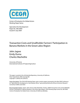 Transaction Costs and Smallholder Farmers' Participation in Banana