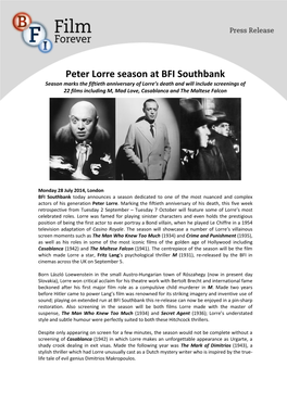 Peter Lorre Season at BFI Southbank