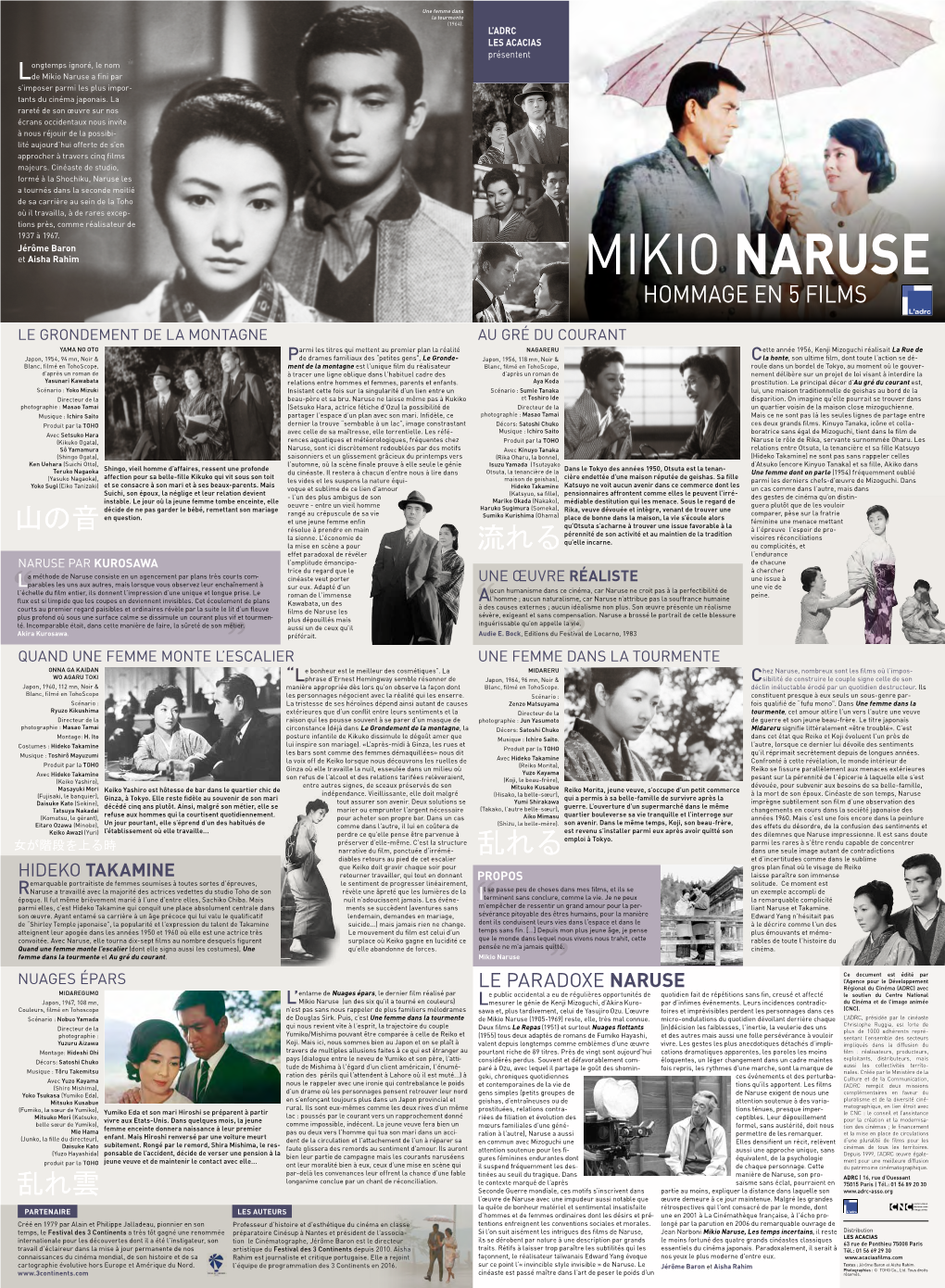 Mikio Naruse a Fini Par S’Imposer Parmi Les Plus Impor- Tants Du Cinéma Japonais