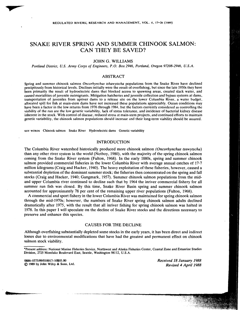 Snake River Spring and Summer Chinook Salmon: Can They Be Saved?