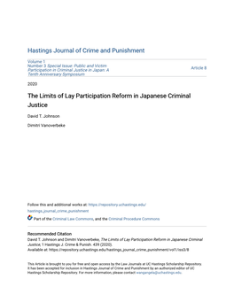 The Limits of Lay Participation Reform in Japanese Criminal Justice