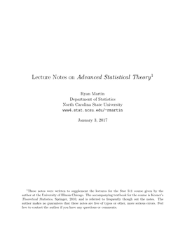 Lecture Notes on Advanced Statistical Theory1