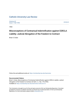 Misconceptions of Contractual Indemnification Against CERCLA Liability: Judicial Abrogation of the Freedom to Contract