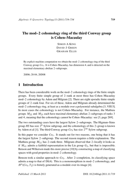 2 Cohomology Ring of the Third Conway Groupis Cohen--Macaulay