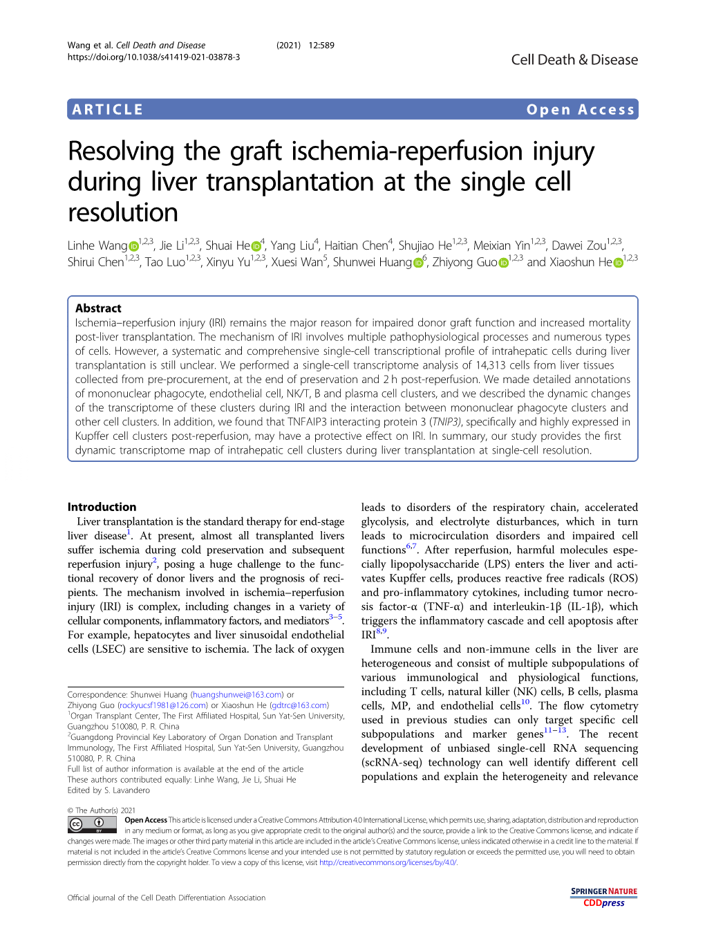 Resolving the Graft Ischemia-Reperfusion Injury During