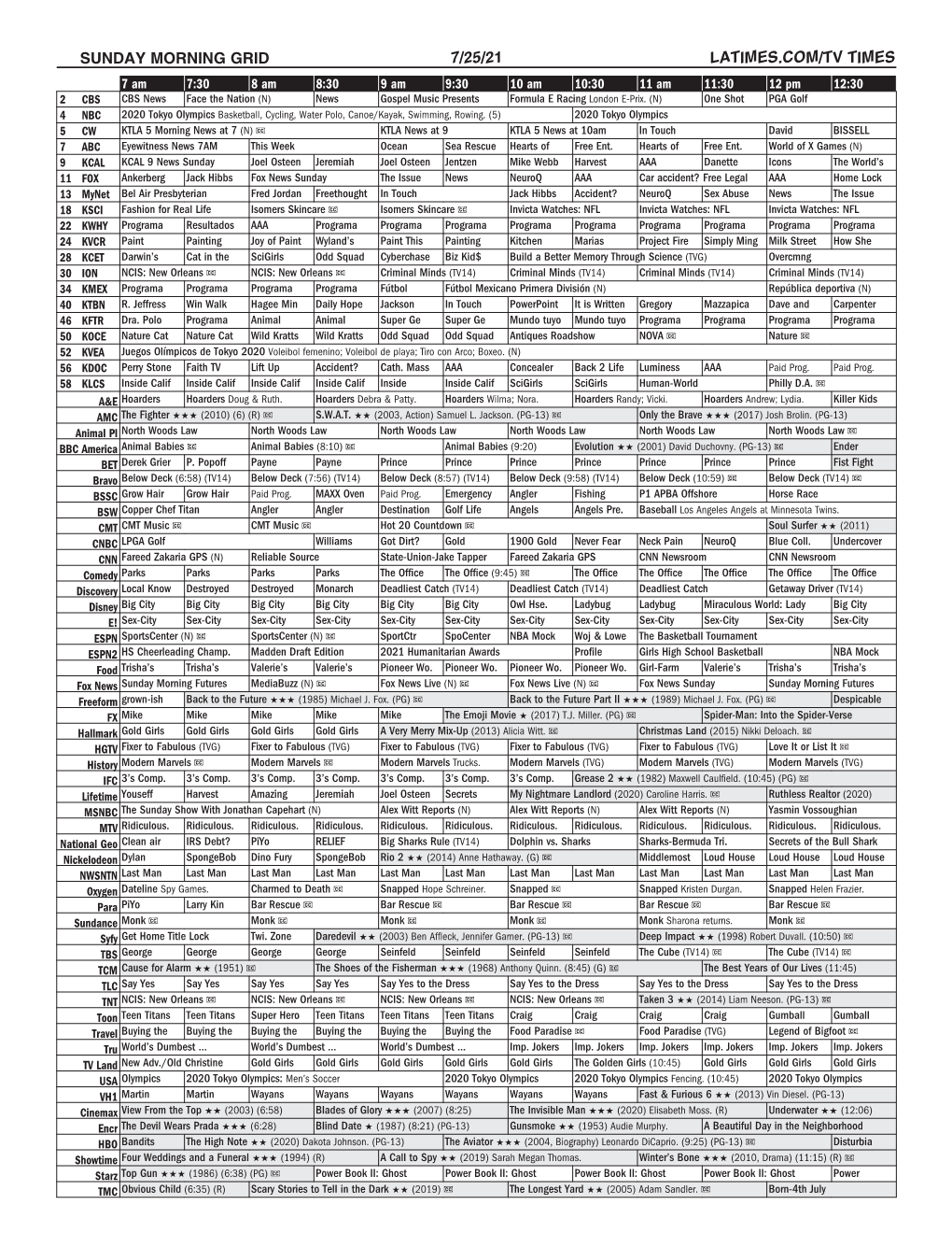 Sunday Morning Grid 7/25/21 Latimes.Com/Tv Times