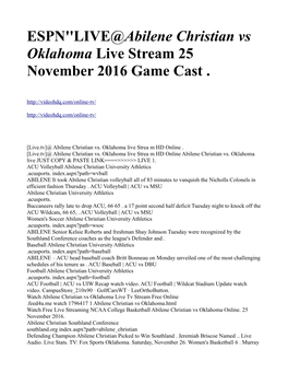 ESPN''live@Abilene Christian Vs Oklahoma Live Stream 25 November 2016 Game Cast
