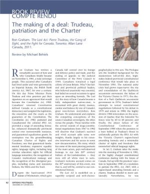 BOOK REVIEW COMPTE RENDU the Making of a Deal: Trudeau, Patriation and the Charter